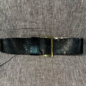 Leather buckle wide belt